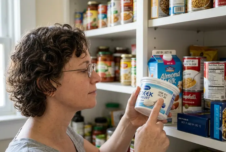 Woman reading a food label