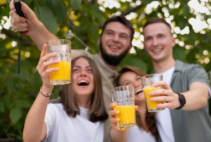 Friends raising glasses of juice